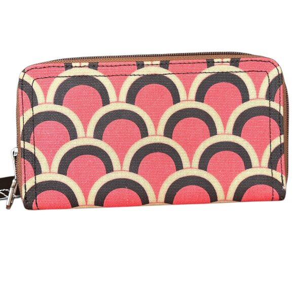 Halsea Zip-Around Wallet Retro Geometric Canvas Print Faux Leather Trim - Picture 2 of 14